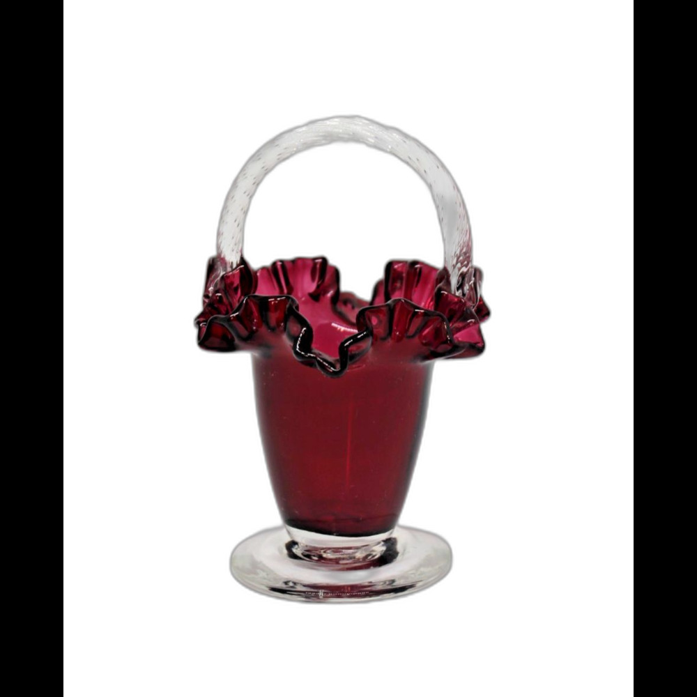 Sweet Purple Glass Basket Ruffled Edge Rope Handle 6" H Possibly Fenton